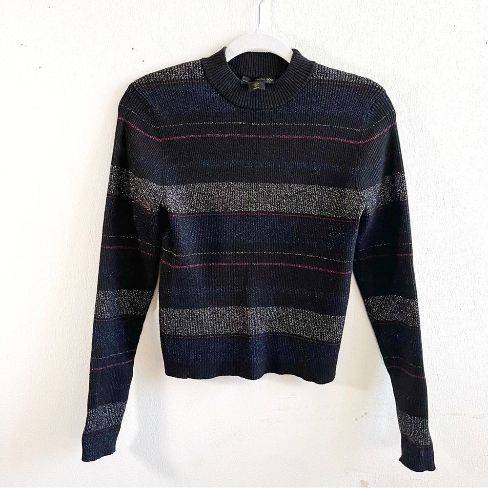 Revolve Sweater House of Harlow 1960 Metallic Striped Knit on Black Sz S EUC